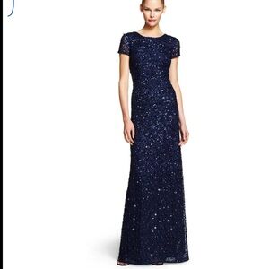 Adrianna Papell Midnight Blue Sequin Maxi Dress